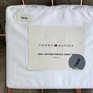 Tommy Hilfiger TWIN Size 100% Cool Crisp Cotton Percale Sheet Set BRIGHT WHITE